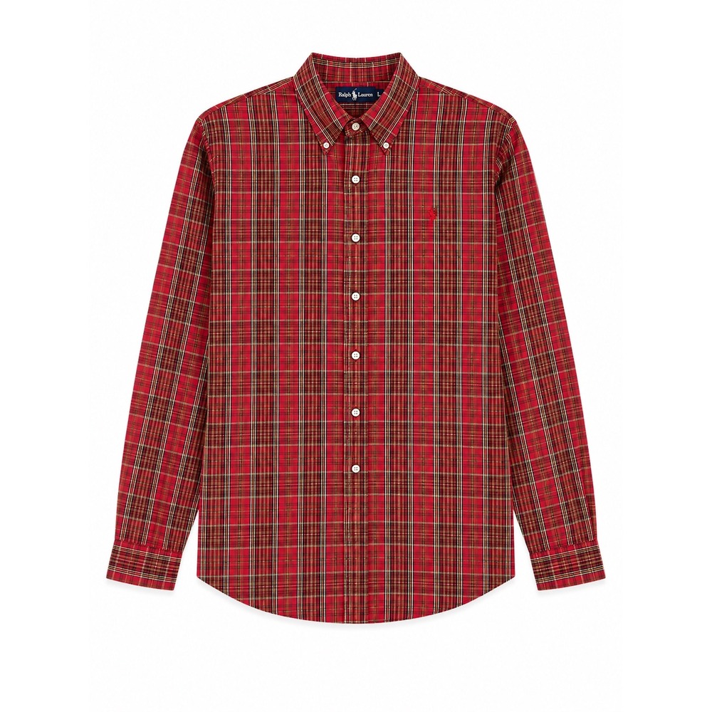 Ralph Lauren Mens XL Red Plaid Rayon Button Down Shirt Long Sleeve Pony Preppy
